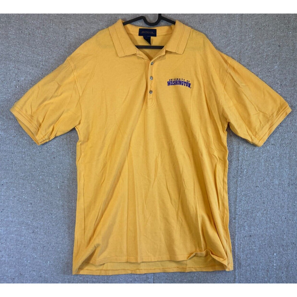 VTG Mens Sz XL ANTIGUA Yellow University of Washington Polo Shirt‎ Short Sleeve - Picture 1 of 6